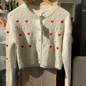 NWT Jessica Simpson White Cardigan with Red Heart Details Size Small